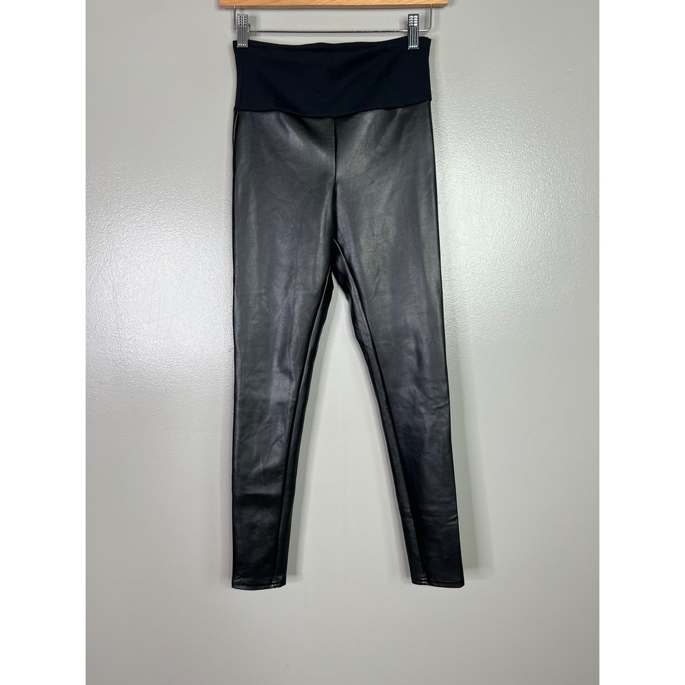 Assets by Spanx black‎ faux leather leggings small rocker edgy